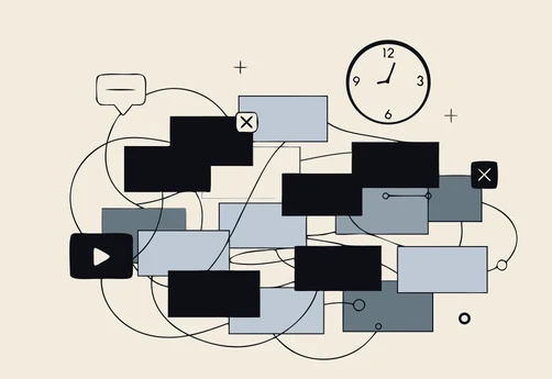 A messy, tangled editing timeline with a late clock